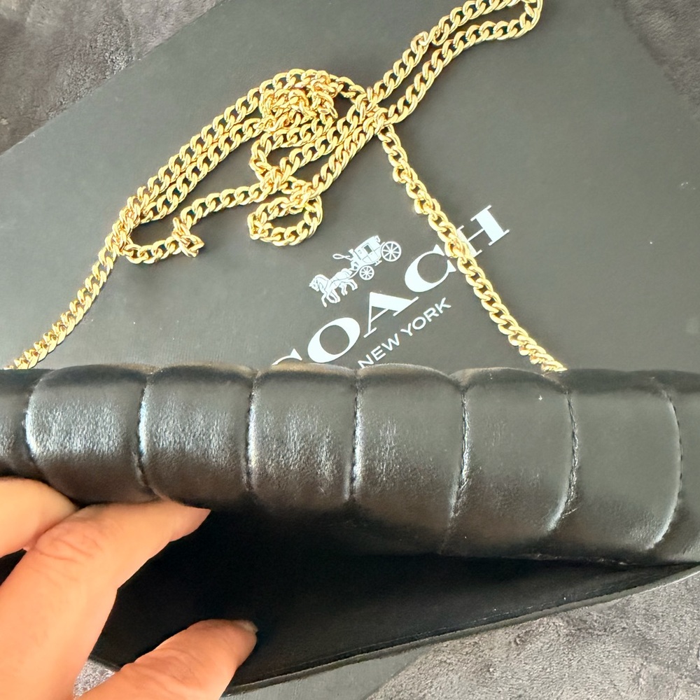 Coach Black Quilted Leather Crossbody with Gold Chain and 'C' Logo - Picture 6 of 6